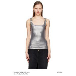 VERSACE JEANS COUTURE Silver Pin-Buckle Tank Top (Size: S, IT 40)